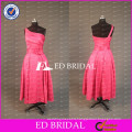 Real Sample Watermelon Red One Shoulder Ankle Length A Line Bridesmaid Dress